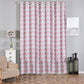White blush chevron blackout curtains with chrome grommets.
