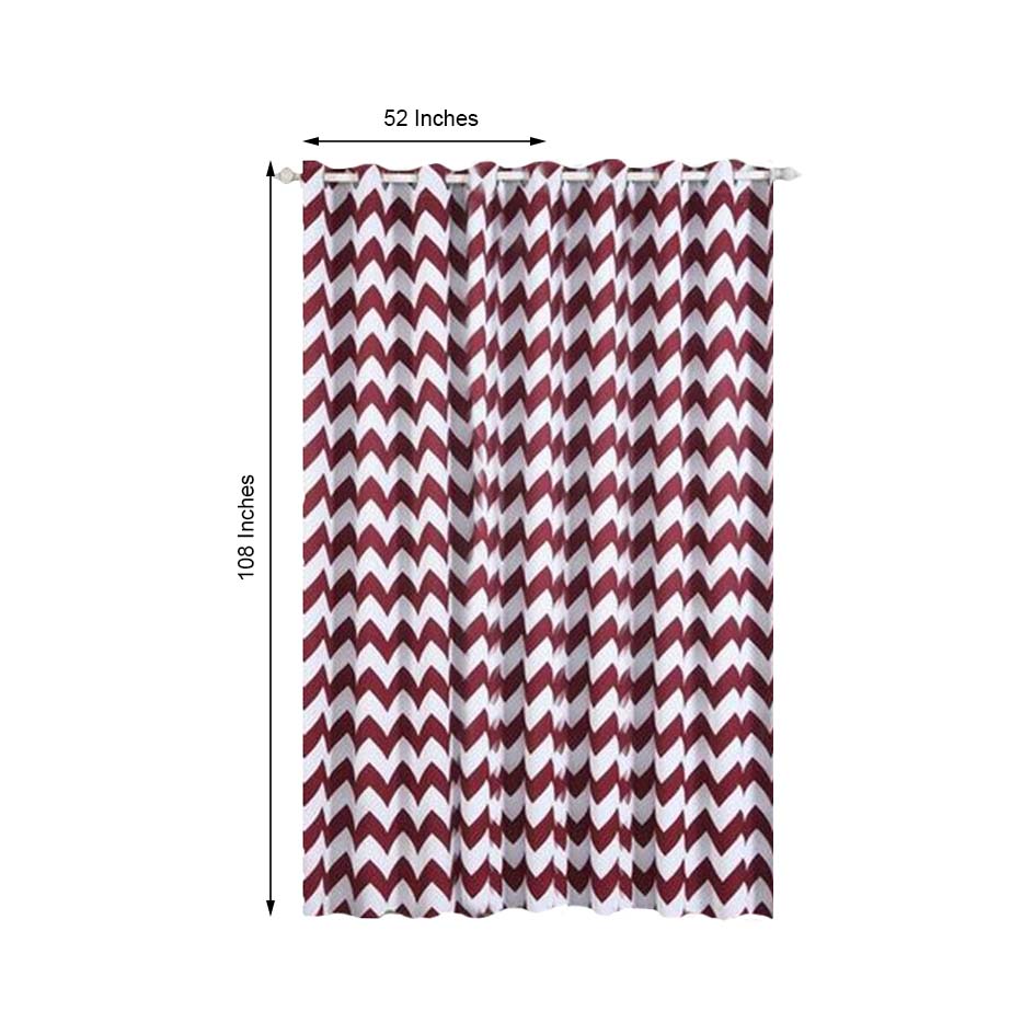 Thermal Blackout White & Burgundy Chevron Print Curtain Grommet Panels 52 Inch x 108 Inch Noise Cancelling 