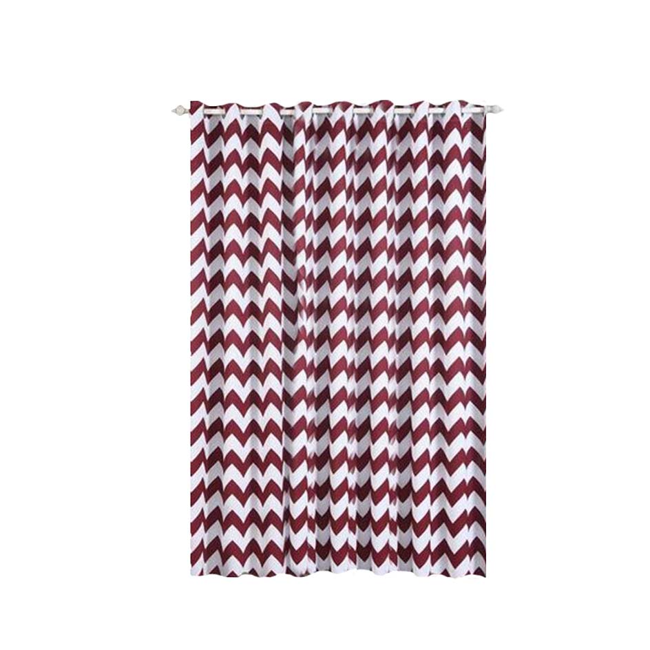 52 Inch x 108 Inch White & Burgundy Chevron Print Thermal Blackout Curtain Grommet Panels Noise Cancelling
