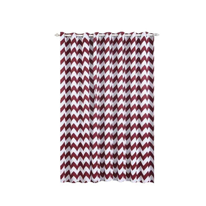 52 Inch x 108 Inch White & Burgundy Chevron Print Thermal Blackout Curtain Grommet Panels Noise Cancelling