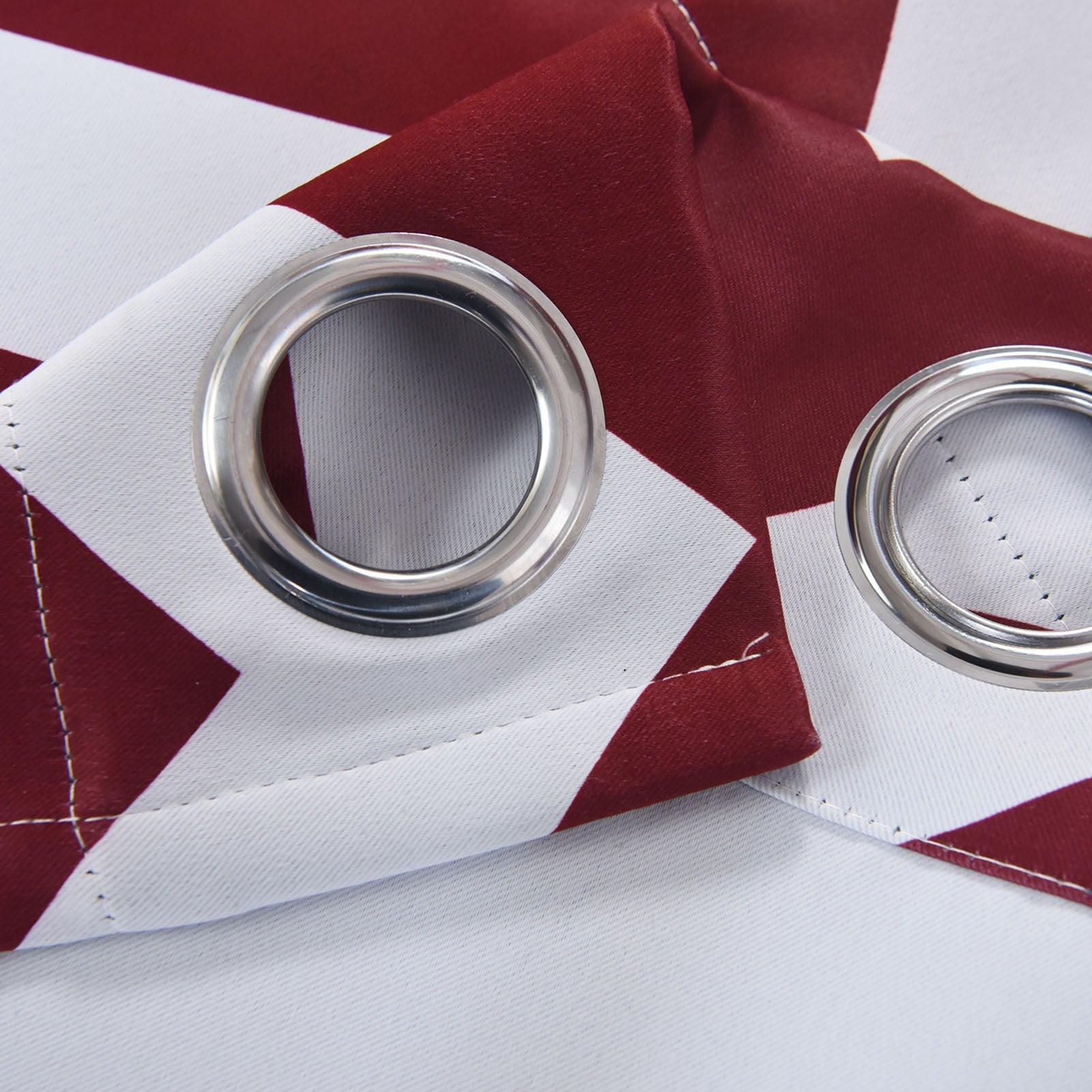 52 Inch x 108 Inch Chevron Print Thermal Blackout Curtain Grommet Panels In White & Burgundy Noise Cancelling 