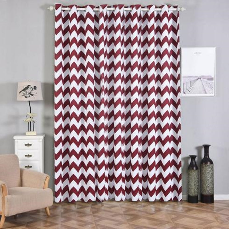 2 Pack | White/Burgundy Chevron Print Thermal Blackout Window Curtain Grommet Panels, Noise Cancelling Curtains - 52"x108"