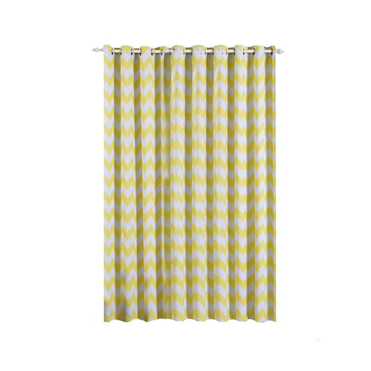 Pack Of 2 White & Yellow Chevron Design Thermal Blackout Window Treatment Panels With Chrome Grommet 52 Inch x 108 Inch