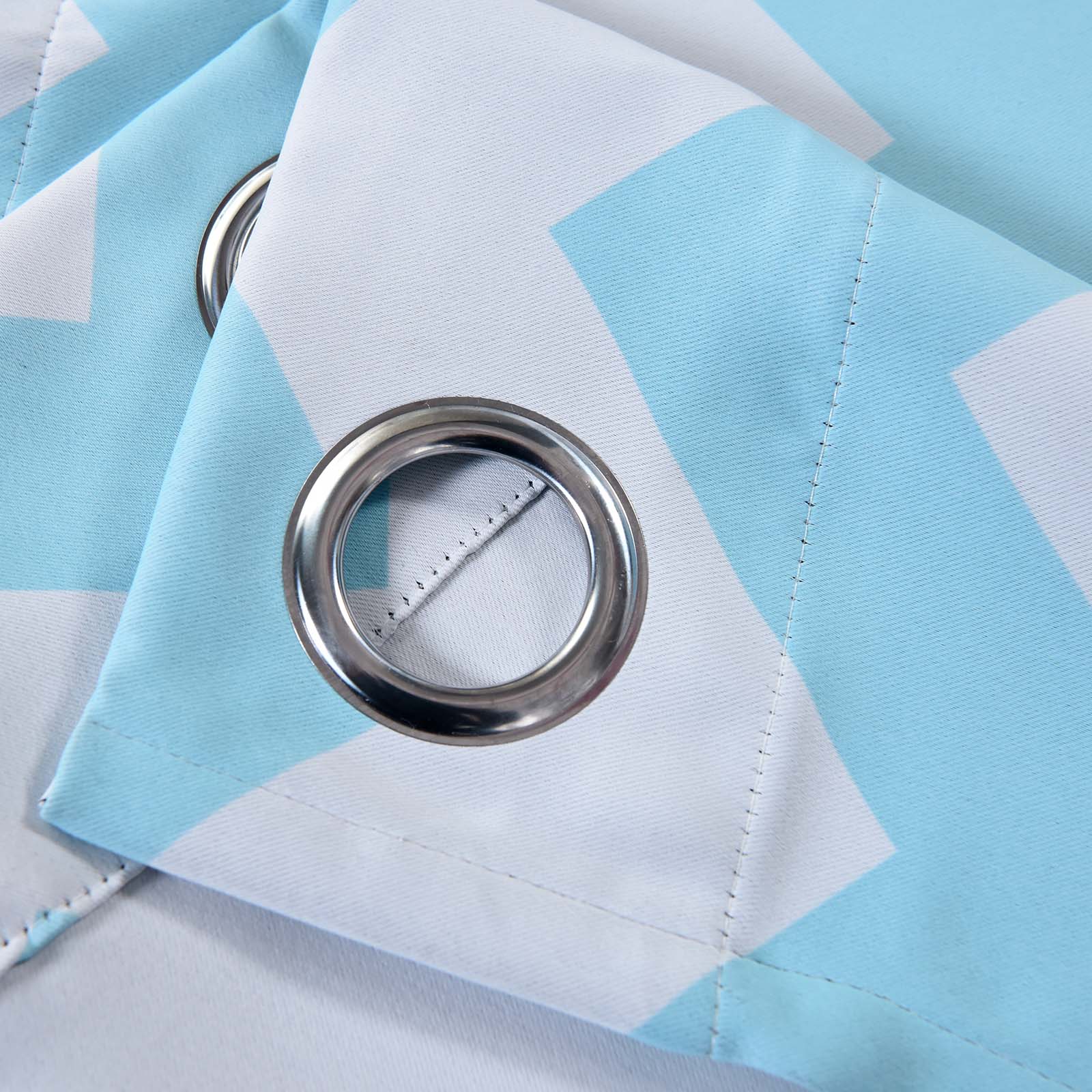 Chrome Grommet Thermal Blackout Window Treatment 2 Panels 52 Inch x 84 Inch In White & Baby Blue Chevron Design
