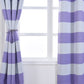 White and lavender lilac striped thermal blackout curtains with grommets.