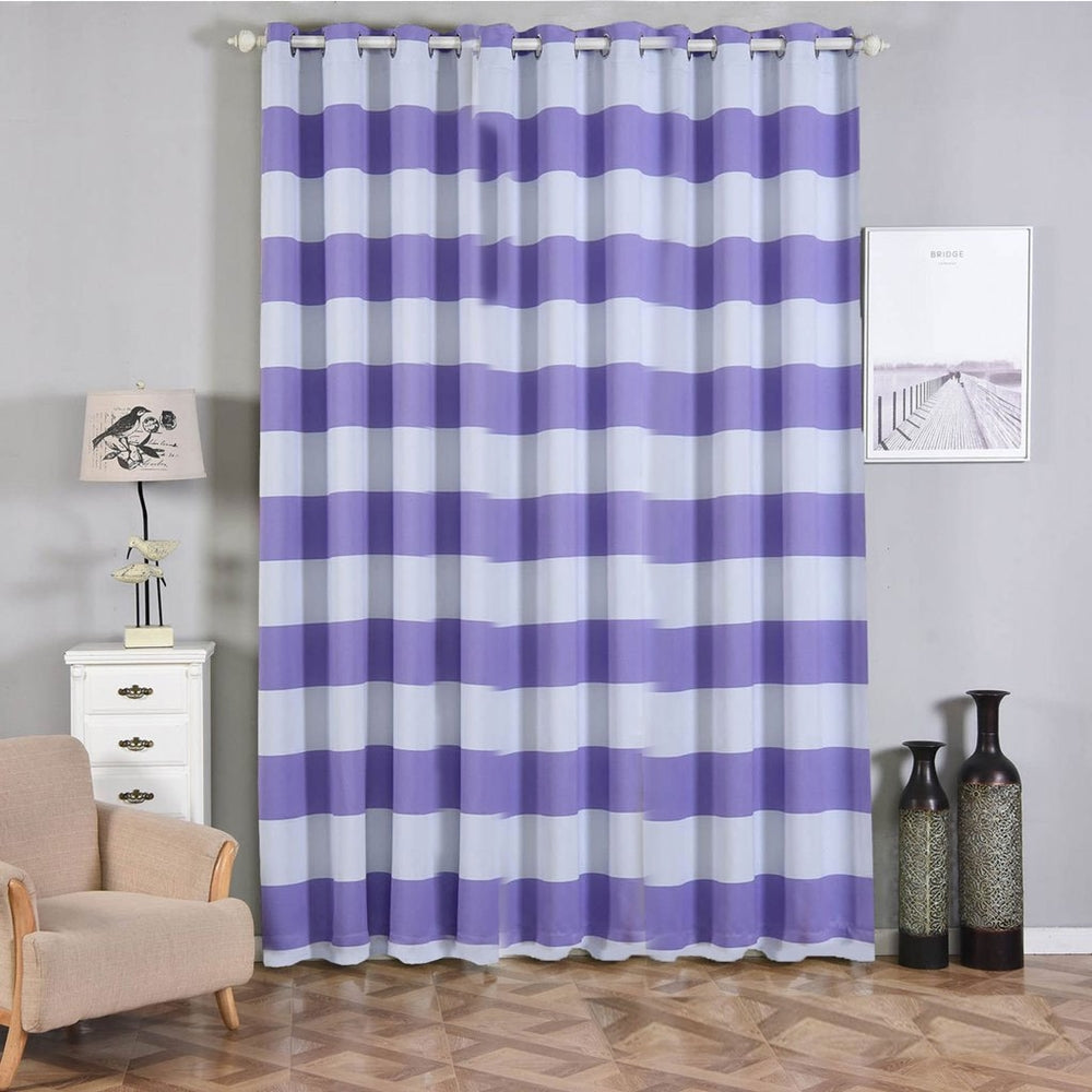 White/Lavender Lilac Cabana Stripe Thermal Blackout Curtains