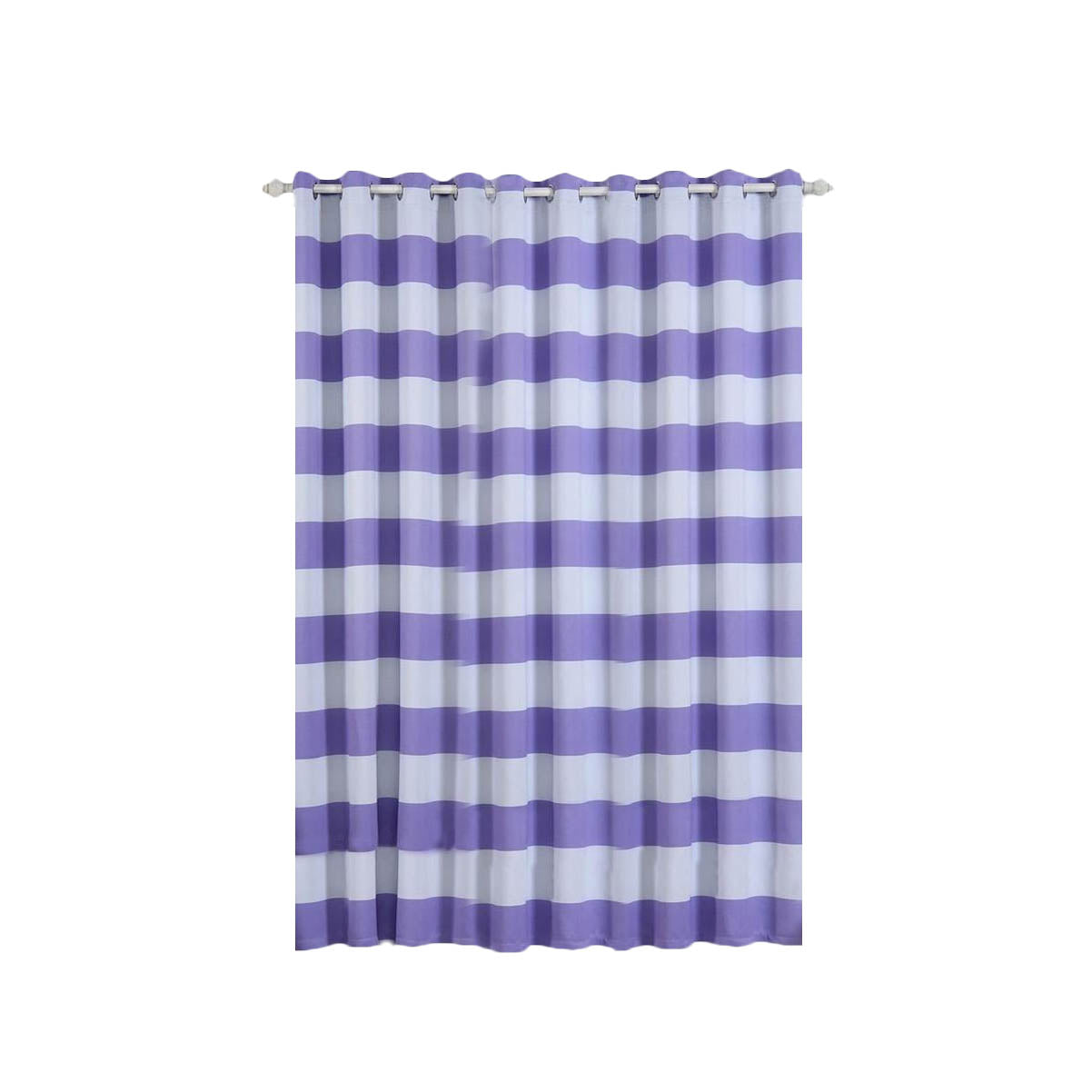 White and lavender lilac striped thermal blackout curtain panel.
