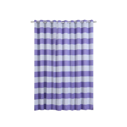 White and lavender lilac striped thermal blackout curtain panel.