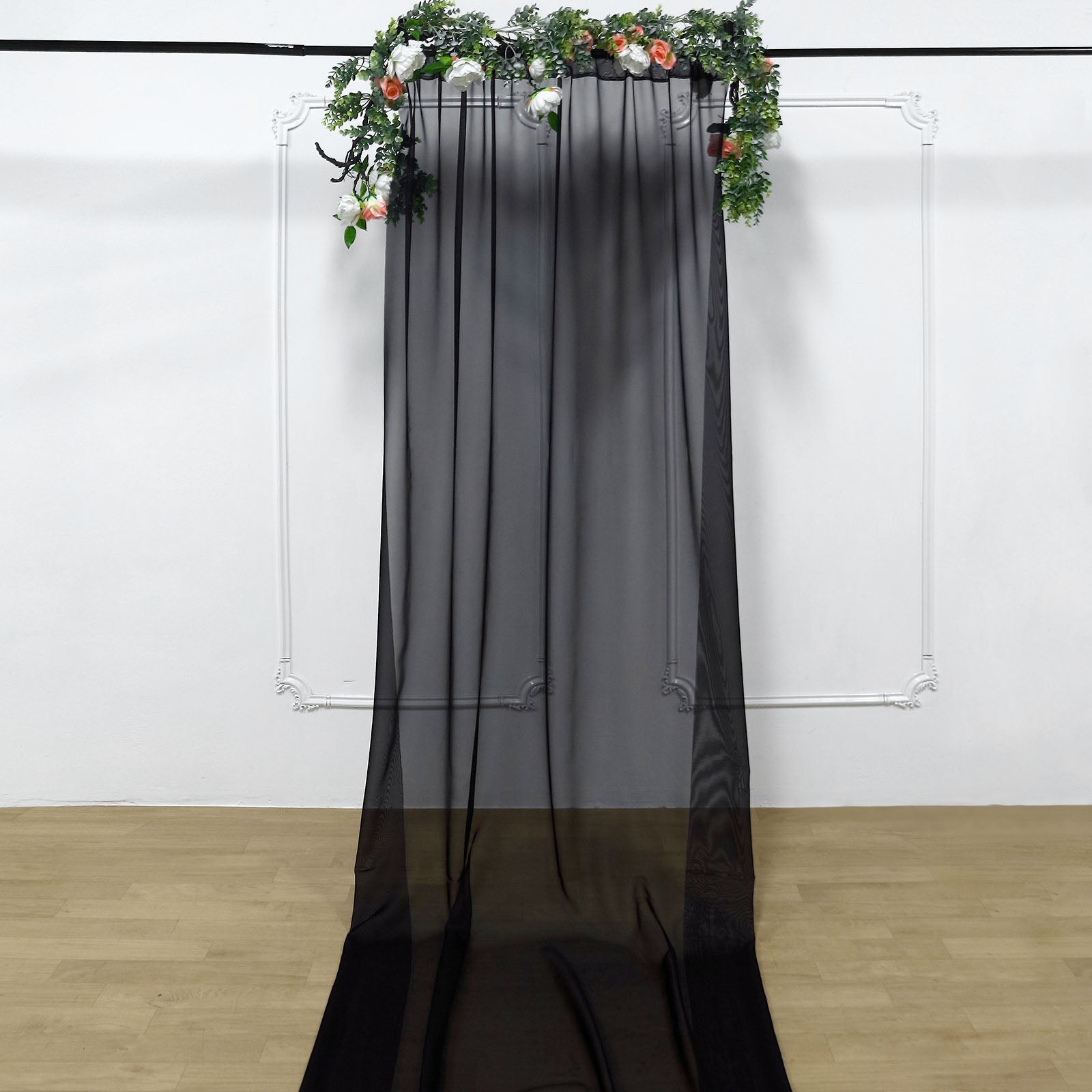 Black Chiffon Curtain Panel 5 Feet x 14 Feet Durable Flame Resistant Backdrop Ceiling Drapery With Rod Pocket