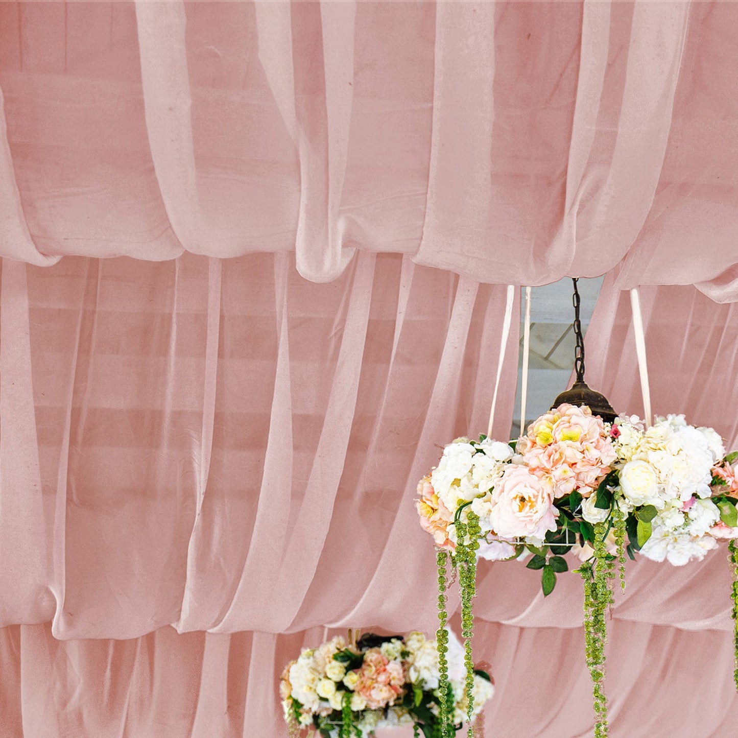 Dusty rose chiffon curtain panel backdrop drapery.