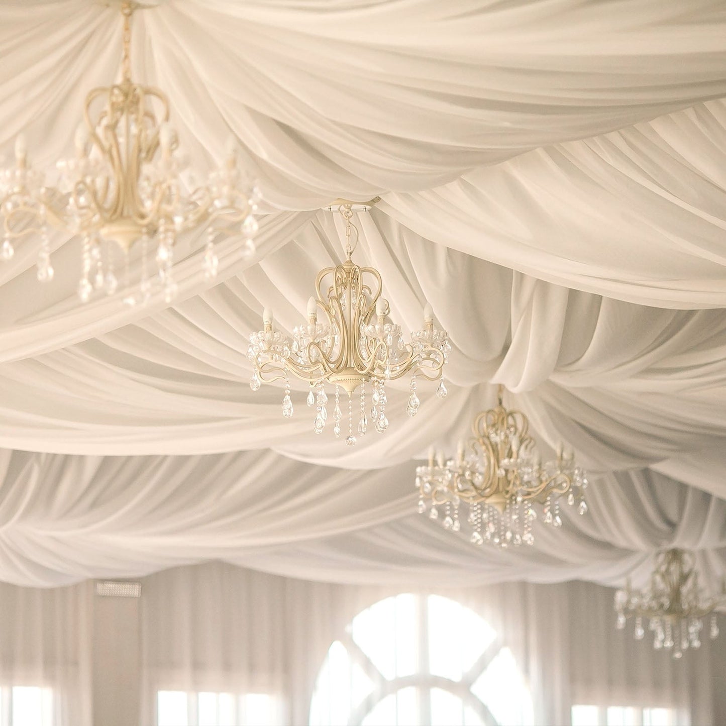 10ftx40ft Ivory Sheer Ceiling Drape Curtain Panels Durable Flame Resistant Fabric