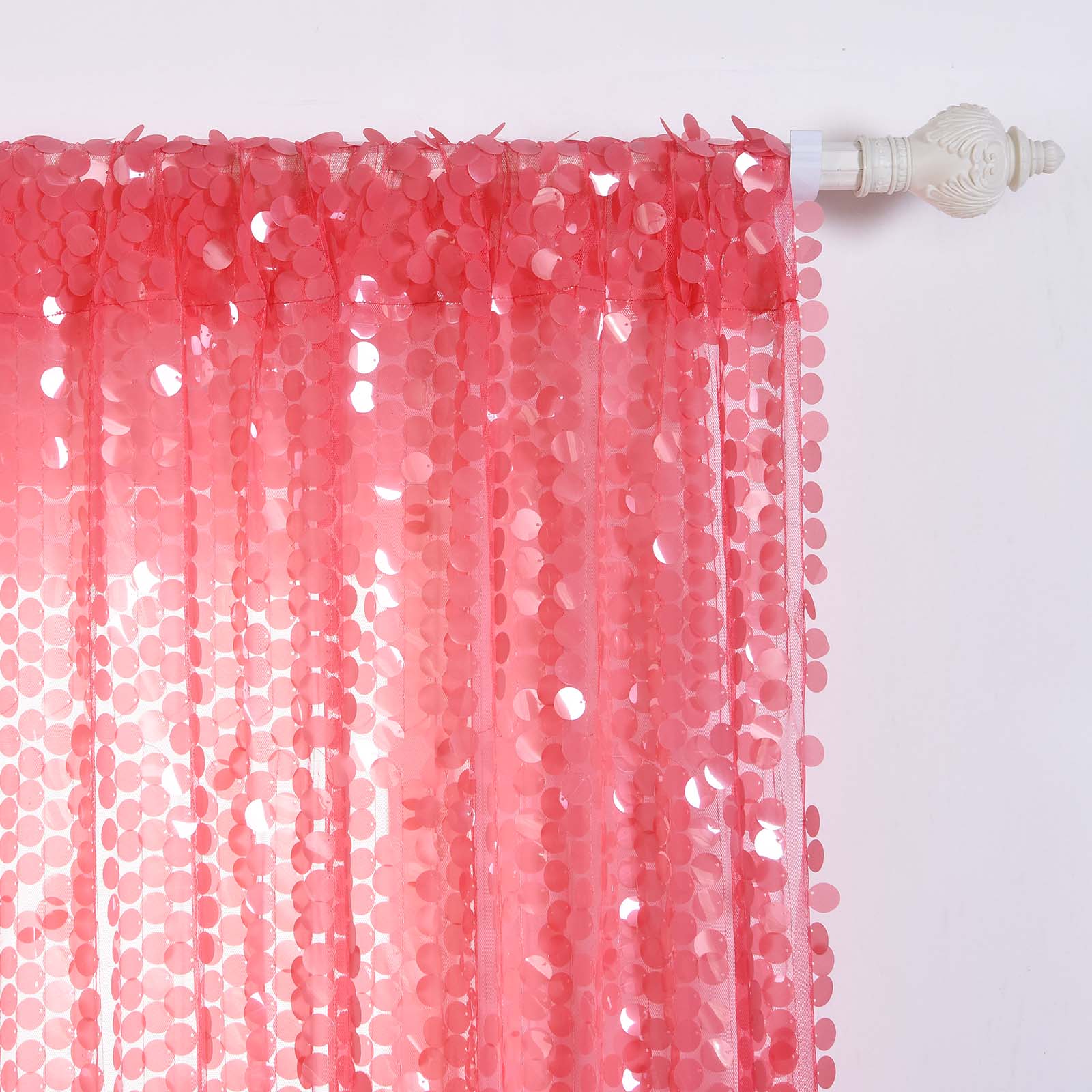 Coral big Payette sequin curtains with rod pocket, 52"x64" size.
