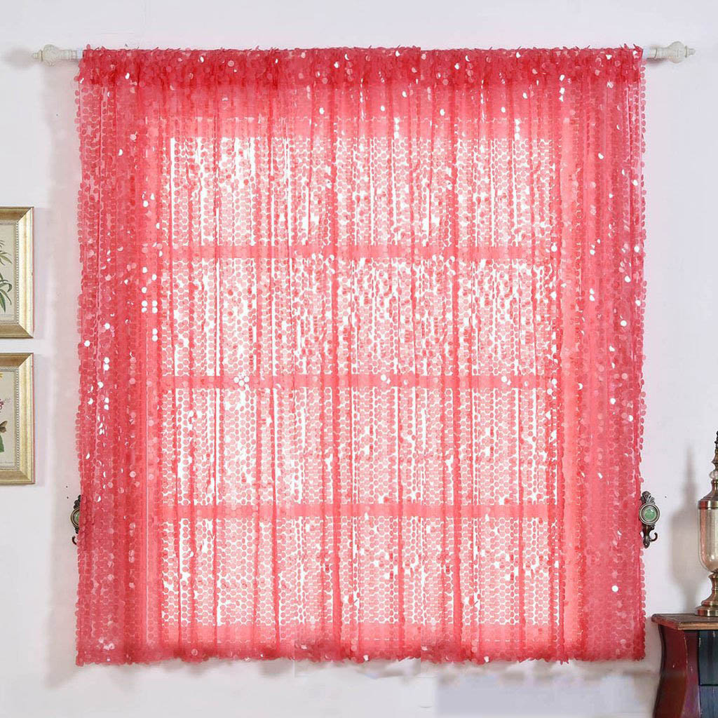 Coral big Payette sequin curtains with rod pocket, 52"x64" panels.