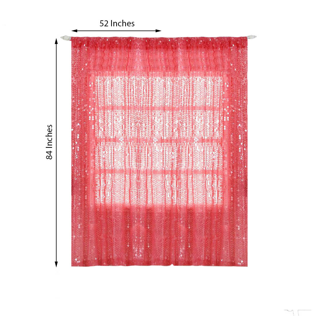 Coral sequin curtains, 52"x84", rod pocket window treatment panels.