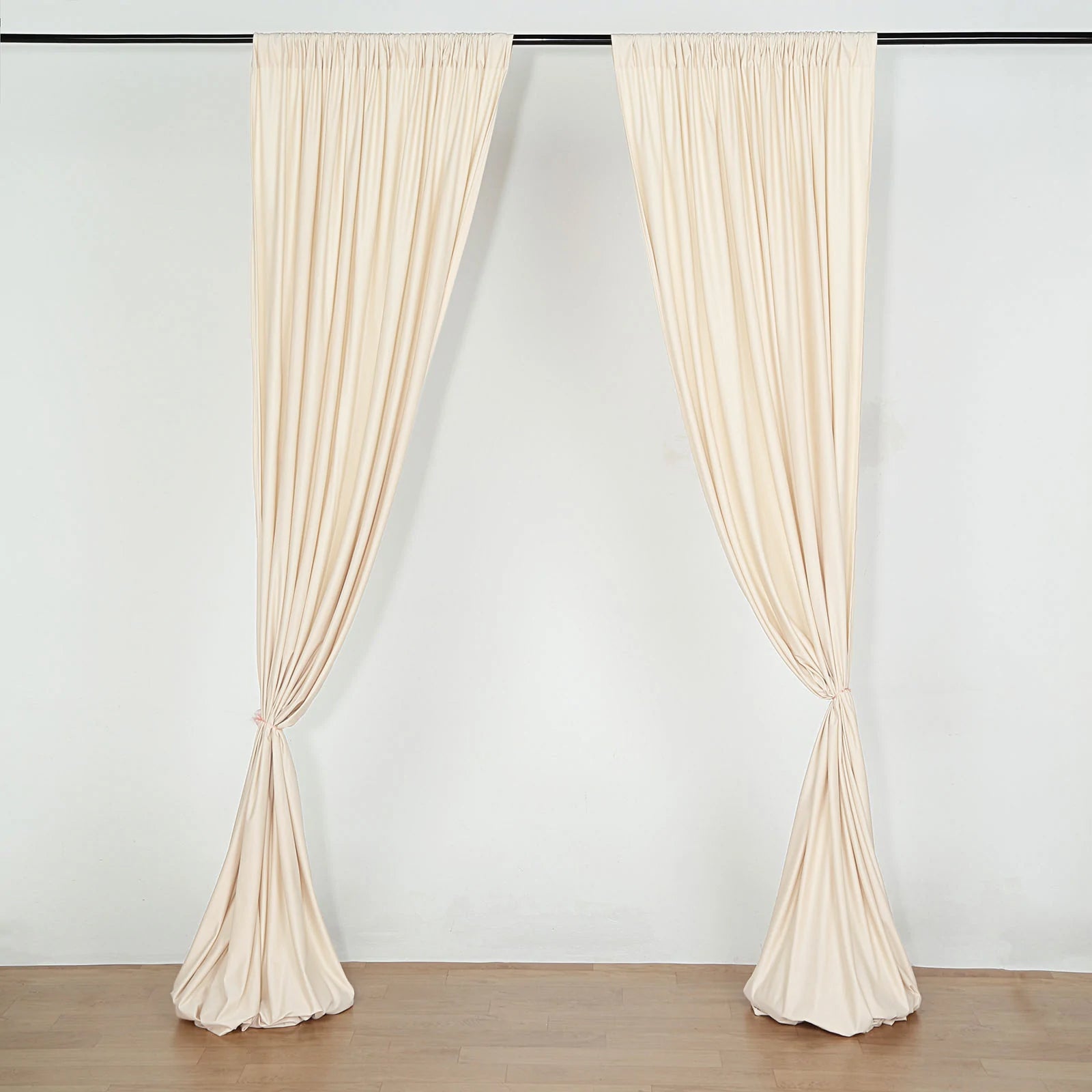 Beige 10 Feet x 10 Feet Polyester Fire Retardant Curtain Panel Backdrops With Rod Pockets 2 Pack