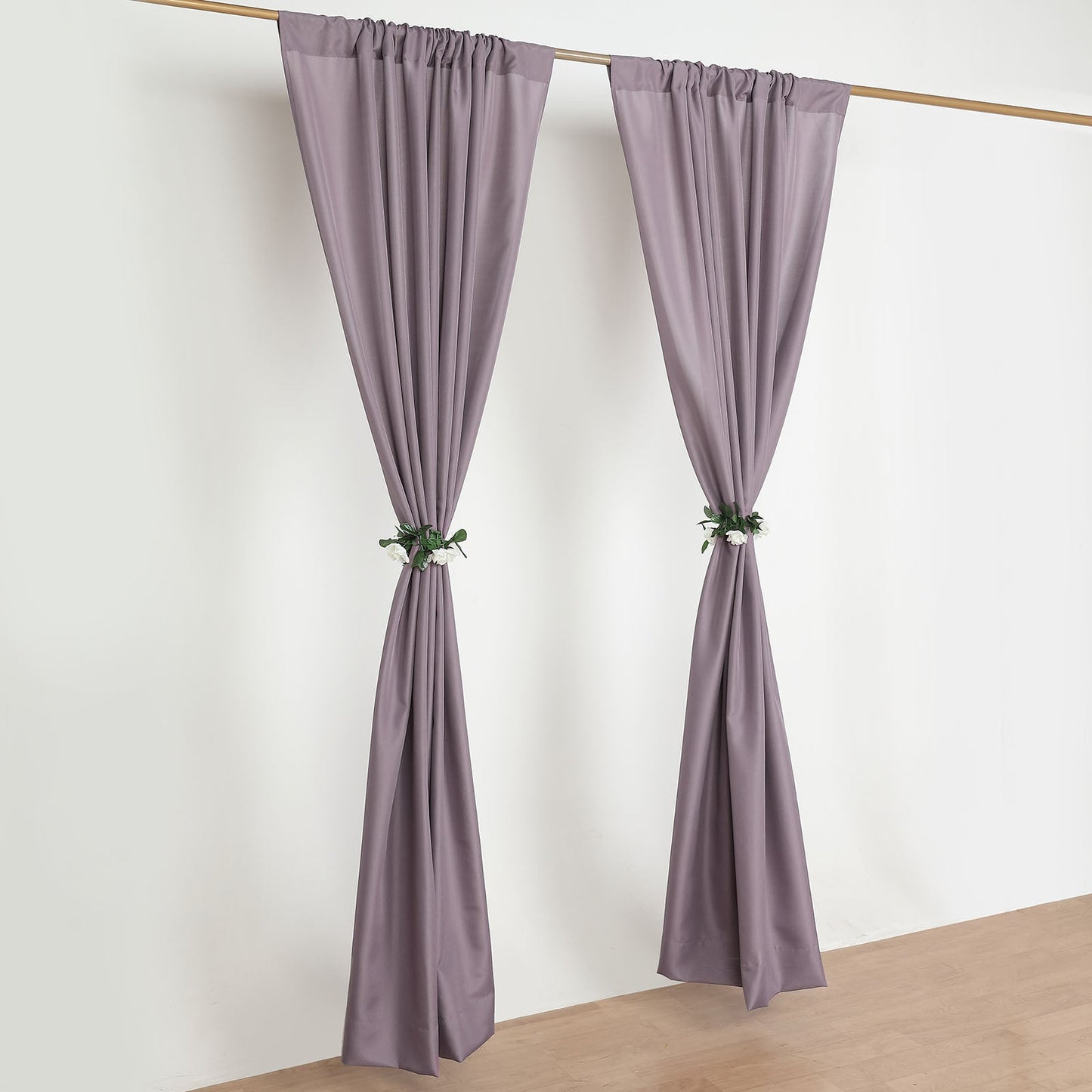Violet amethyst drape curtains with rod pockets, perfect for events.
