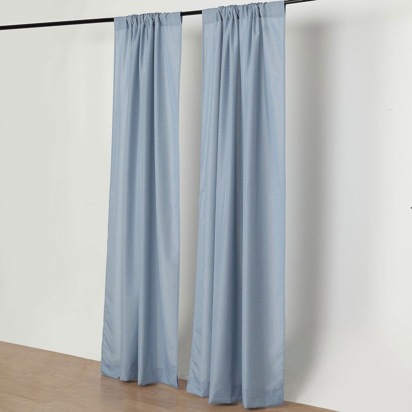 Pack Of 2 130 GSM Dusty Blue Polyester Backdrop Curtains With Rod Pockets 10 Feet X 8 Feet 