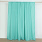 Turquoise polyester backdrop drape curtains with rod pockets.