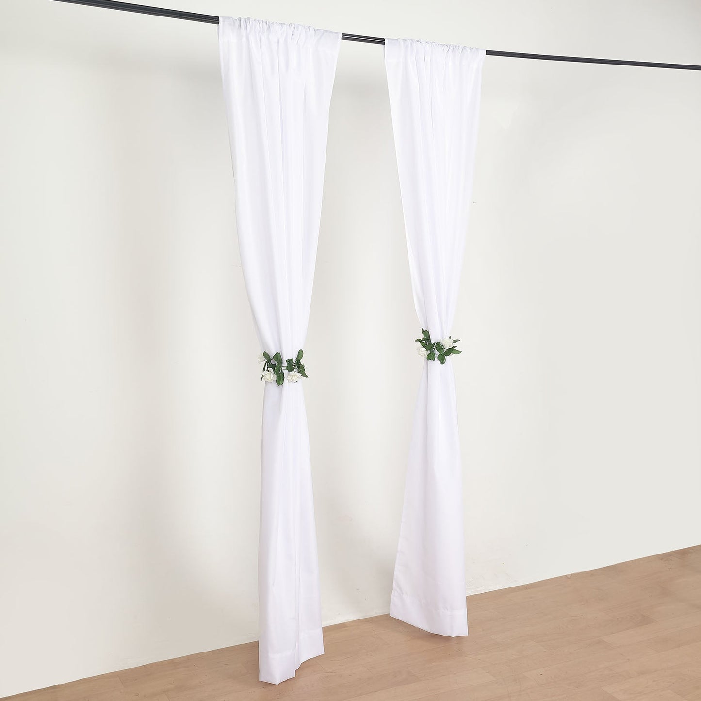 10 Feet X 8 Feet White Polyester 130 GSM Backdrop Curtains With Rod Pockets