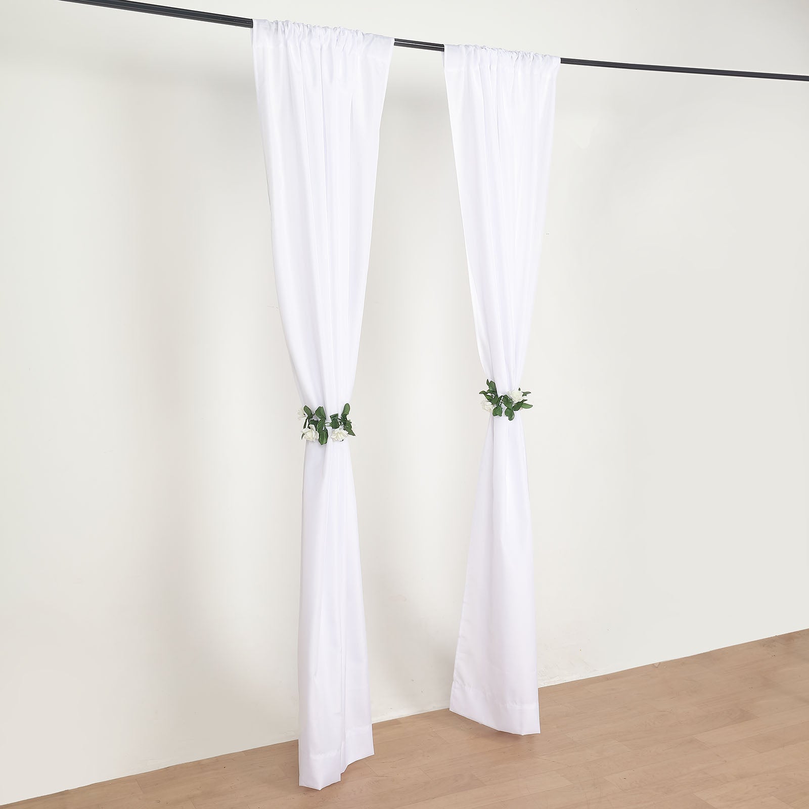 10 Feet X 8 Feet White Polyester 130 GSM Backdrop Curtains With Rod Pockets