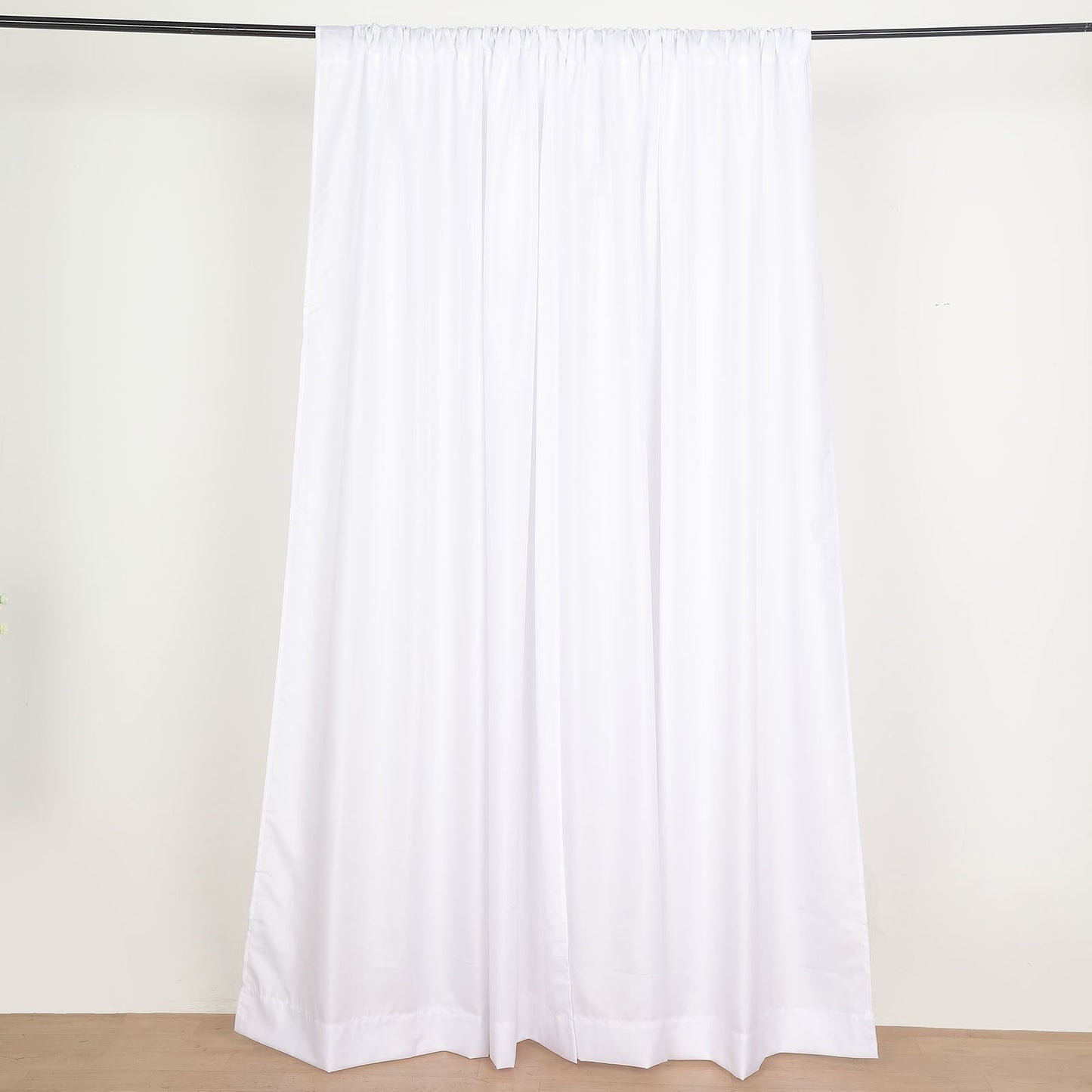 2 Pack 5ftx8ft White Polyester Backdrop Drape Curtains With Rod Pockets, Event Divider Panels 130GSM
