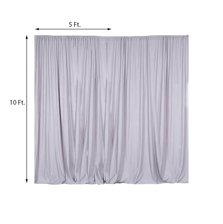 2 Pack | Silver Fire Retardant Polyester Curtain Panel Backdrops With Rod Pockets - 10ftx10ft