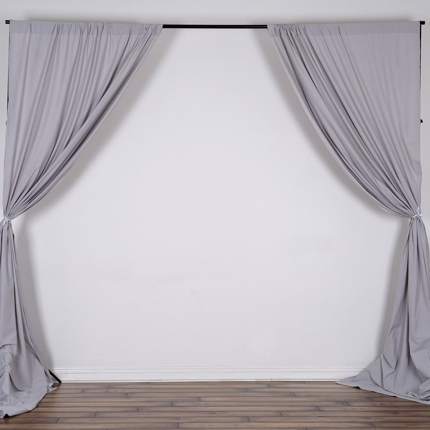 2 Pack | Silver Fire Retardant Polyester Curtain Panel Backdrops With Rod Pockets - 10ftx10ft