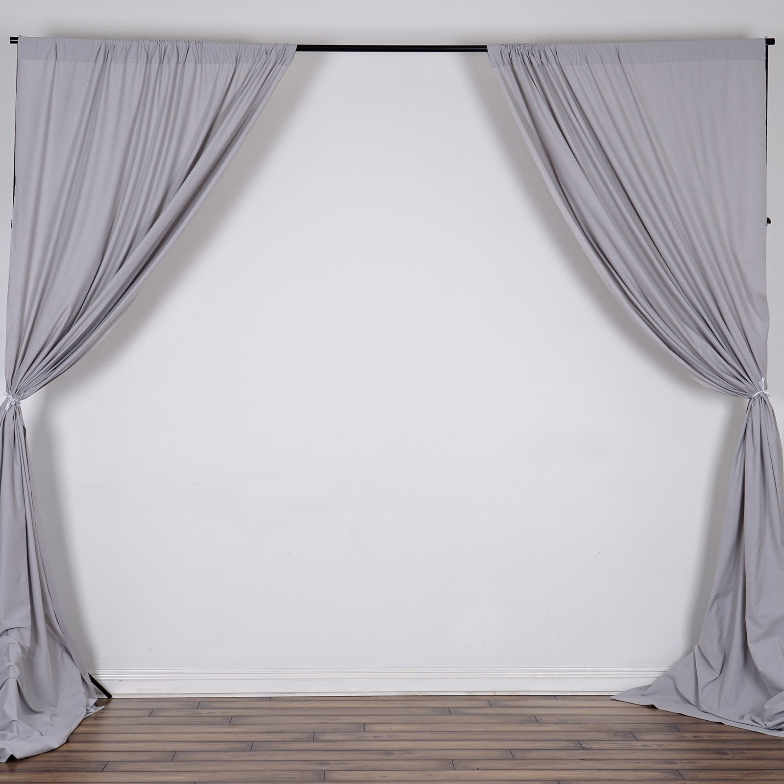 2 Pack | Silver Fire Retardant Polyester Curtain Panel Backdrops With Rod Pockets - 10ftx10ft
