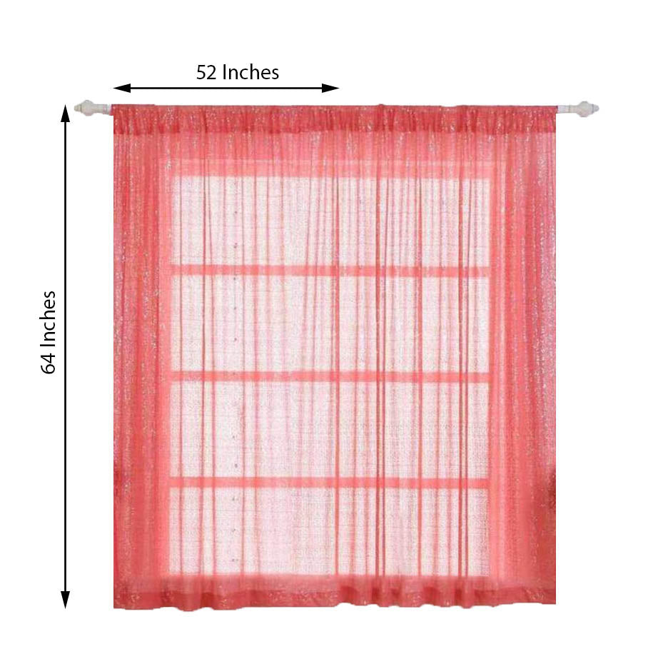 Coral sequin curtains with rod pocket, 52"x64" window treatment panels.