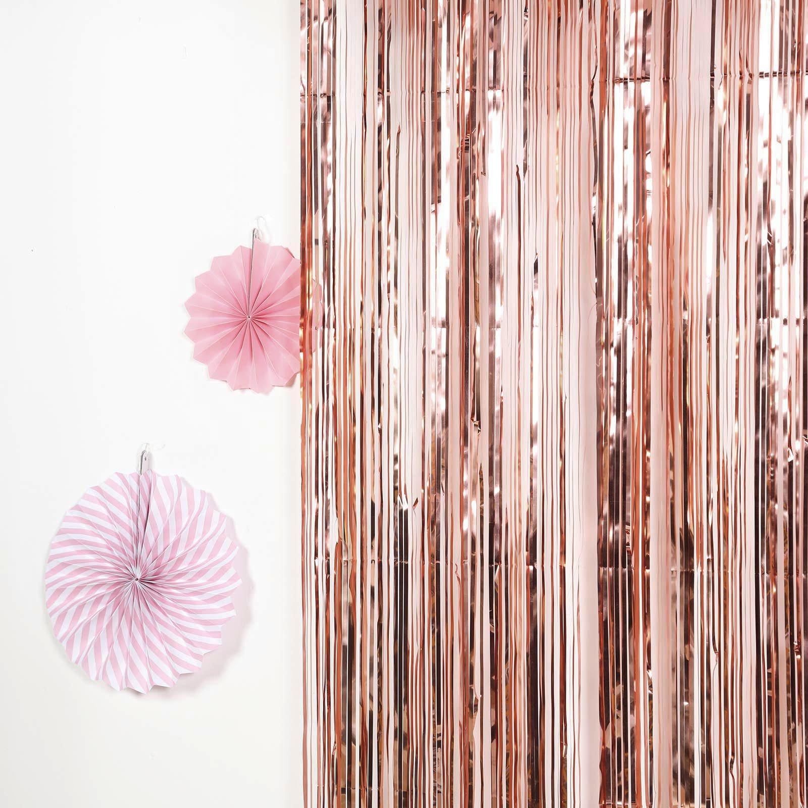 8ft Rose Gold Metallic Tinsel Foil Fringe Doorway Curtain Party Backdrop