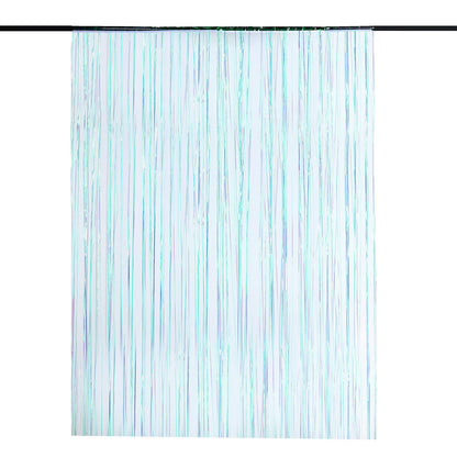 8 Feet Backdrop In Iridescent Blue Metallic Tinsel Foil Fringe 