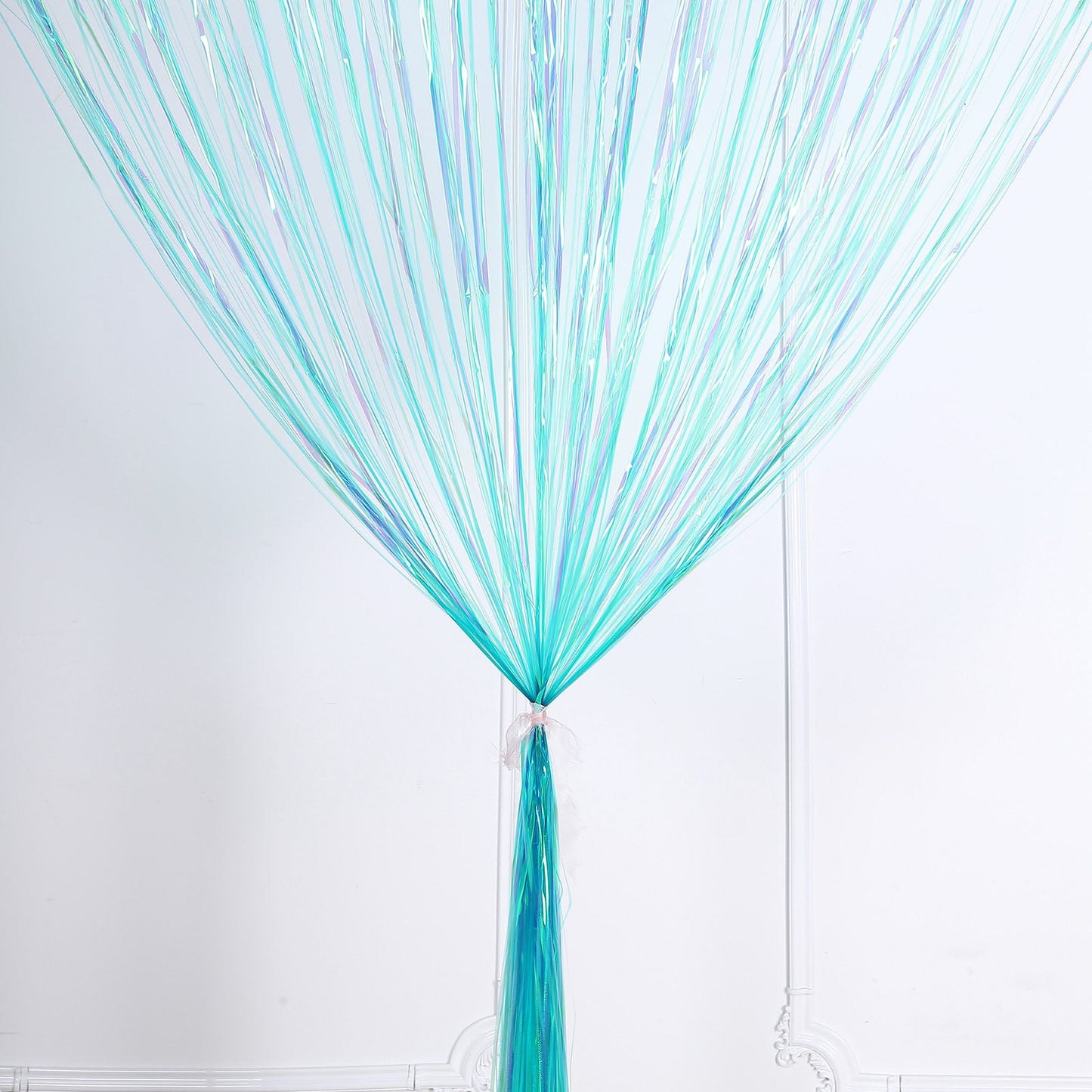 Iridescent Blue Curtain Backdrop 8 Feet In Metallic Tinsel Foil Fringe