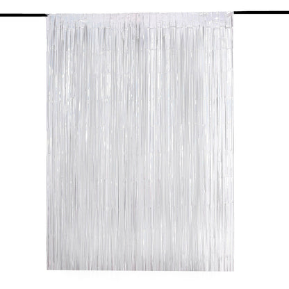 Iridescent 8 Feet Tinsel Fringe Metallic Foil Party Backdrop Doorway Curtain