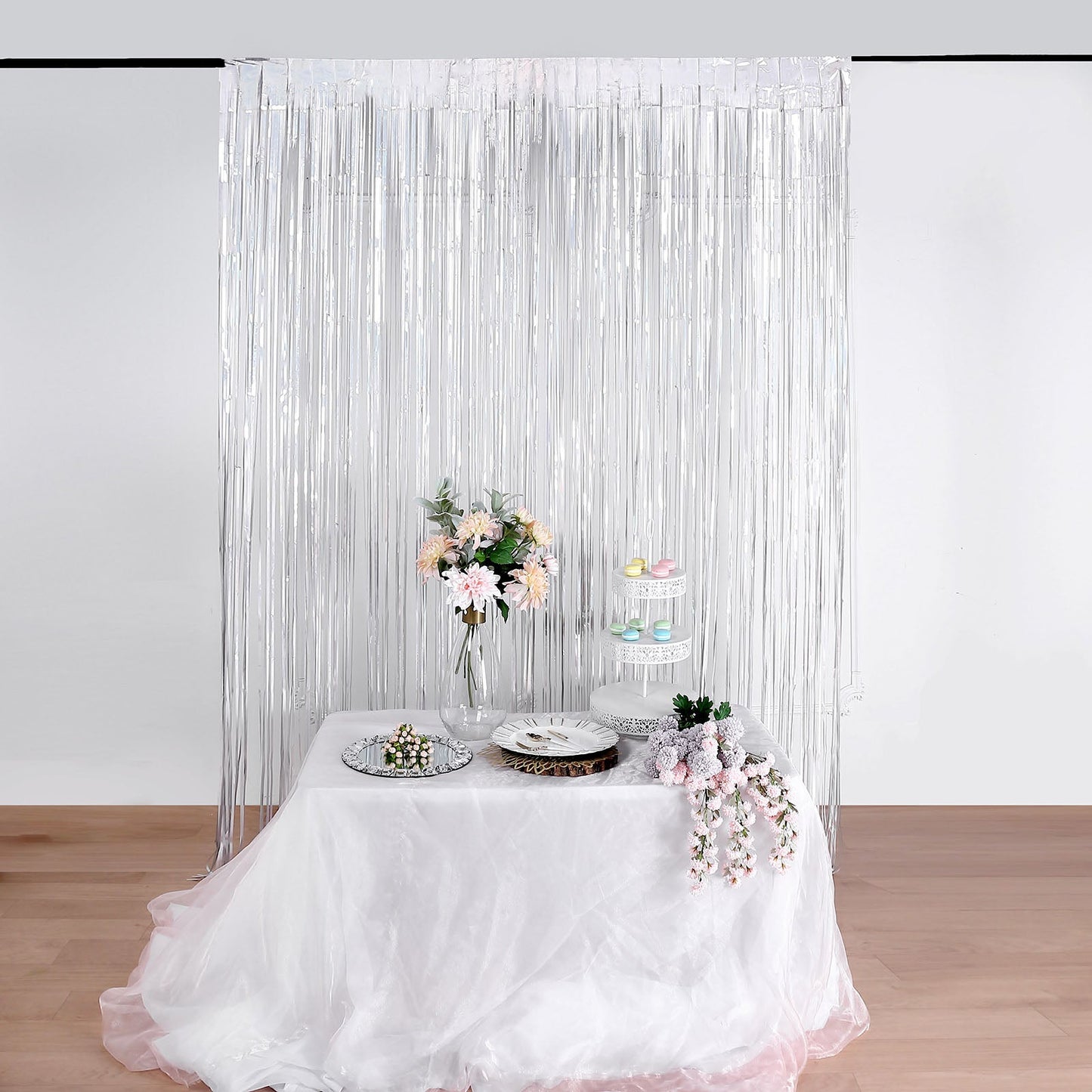 8ft Iridescent Metallic Tinsel Foil Fringe Doorway Curtain Party Backdrop
