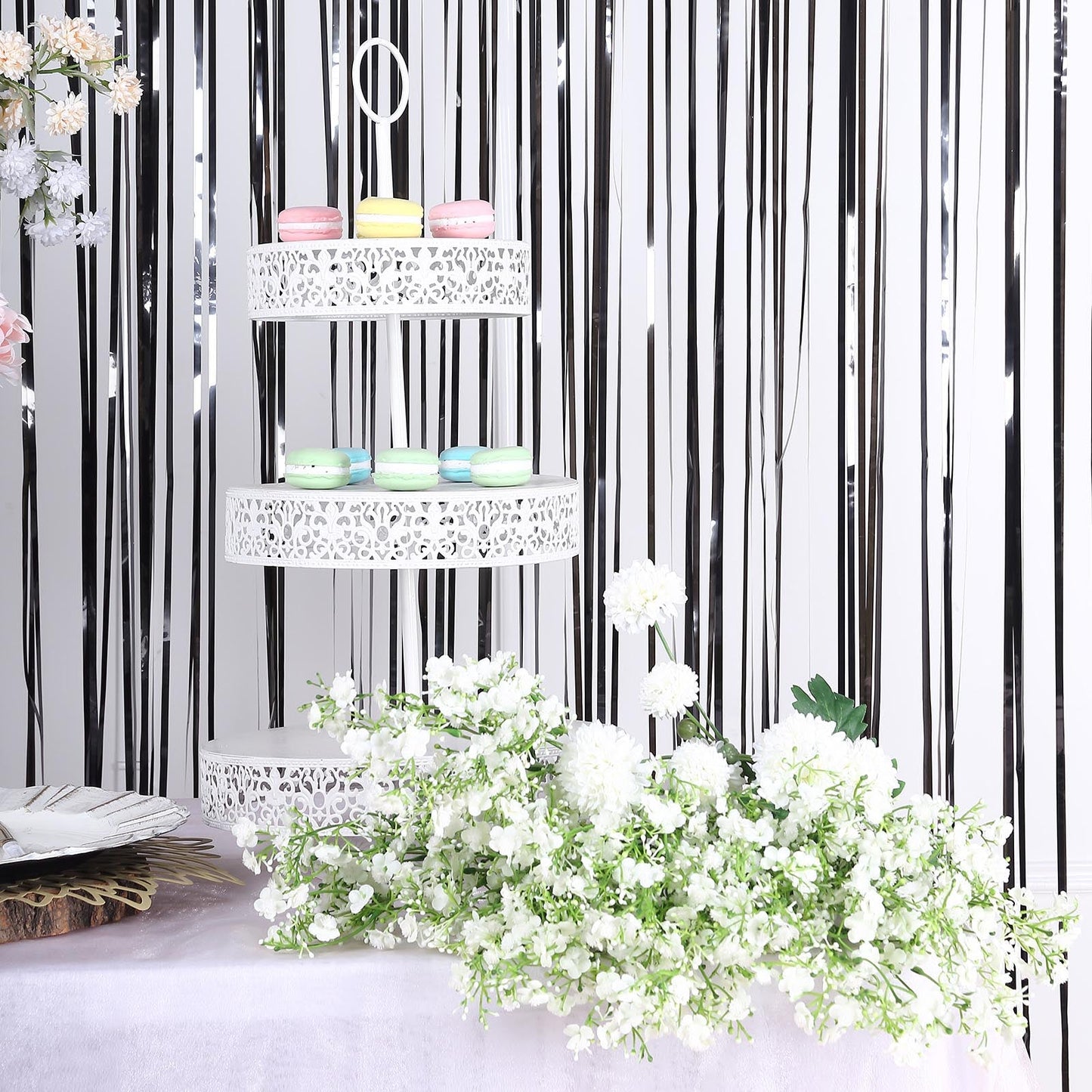 Blue 8 Feet Tinsel Fringe Metallic Foil Doorway Curtain Party Backdrop 