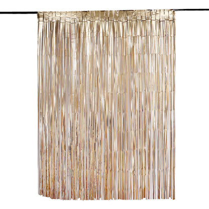 Metallic Foil Matte Gold Tinsel Fringe Doorway Curtain Party Backdrop 8 Feet
