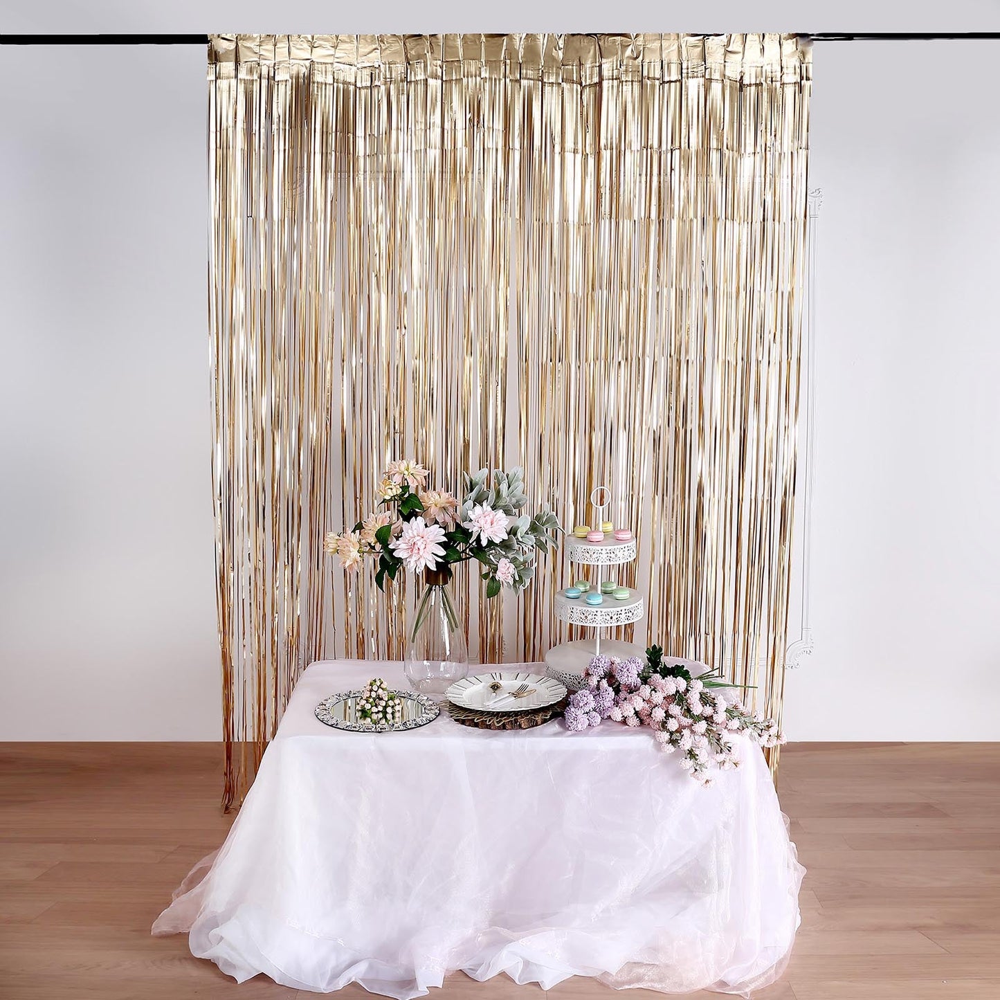 8ft Matte Gold Metallic Tinsel Foil Fringe Doorway Curtain Party Backdrop