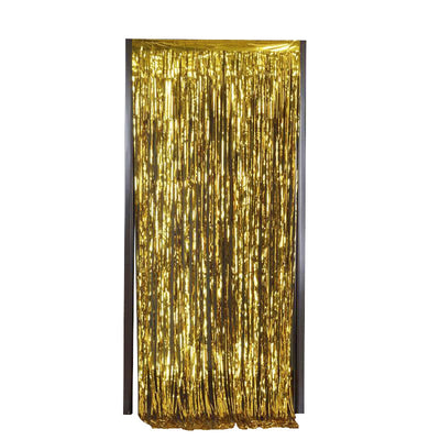 Glamorous Entrance with Gold Tinsel Curtain