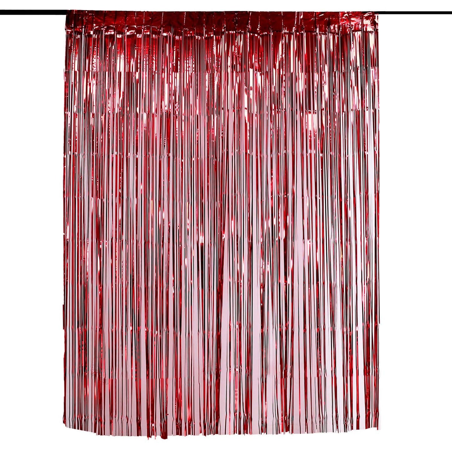 Red 8 Feet Tinsel Fringe Metallic Foil Party Backdrop Doorway Curtain