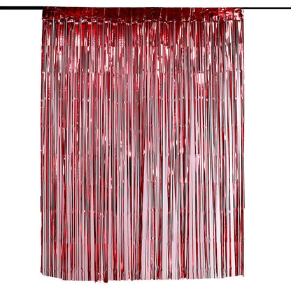 Red 8 Feet Tinsel Fringe Metallic Foil Party Backdrop Doorway Curtain