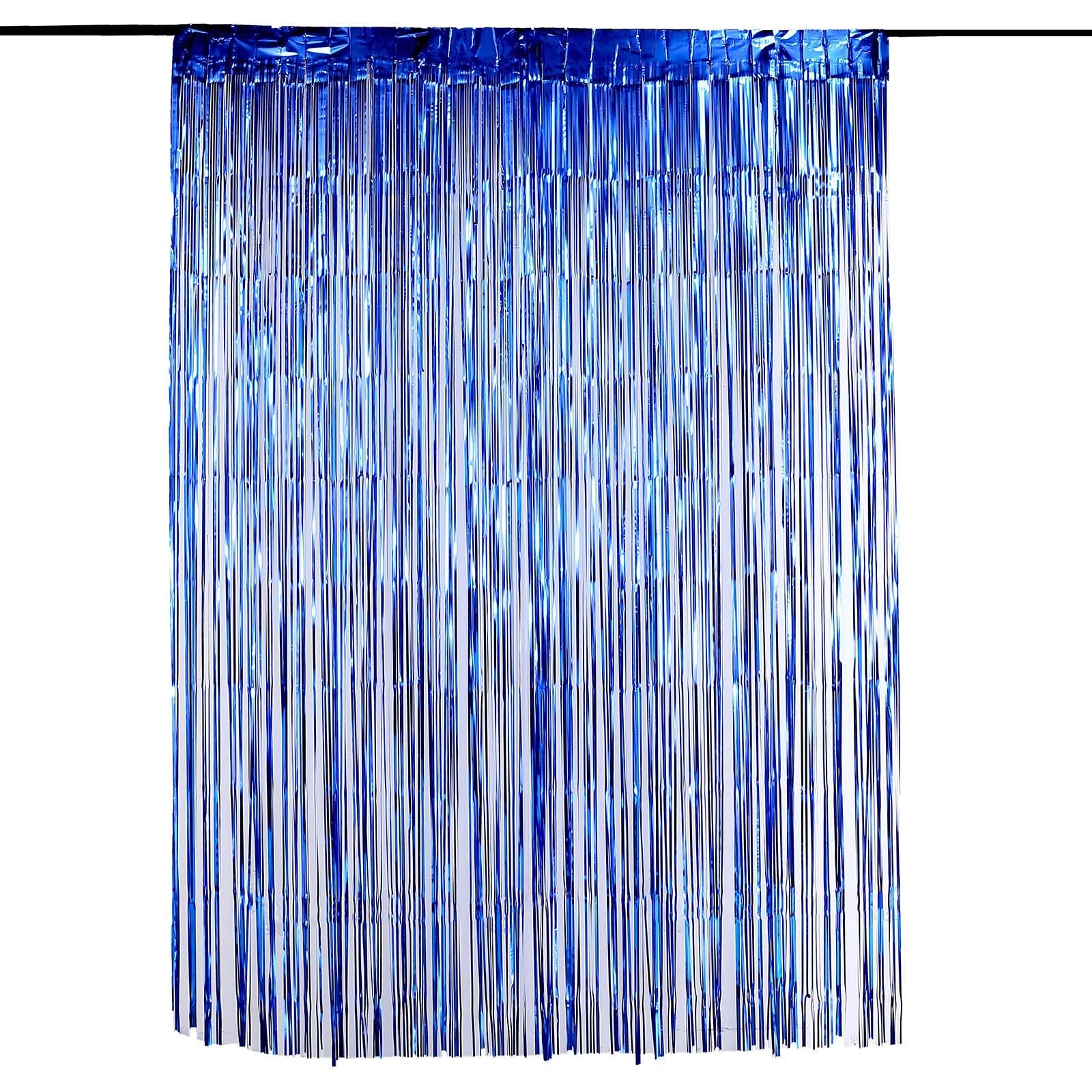 Metallic Foil Royal Blue Tinsel Fringe Doorway Curtain Party Backdrop 8 Feet