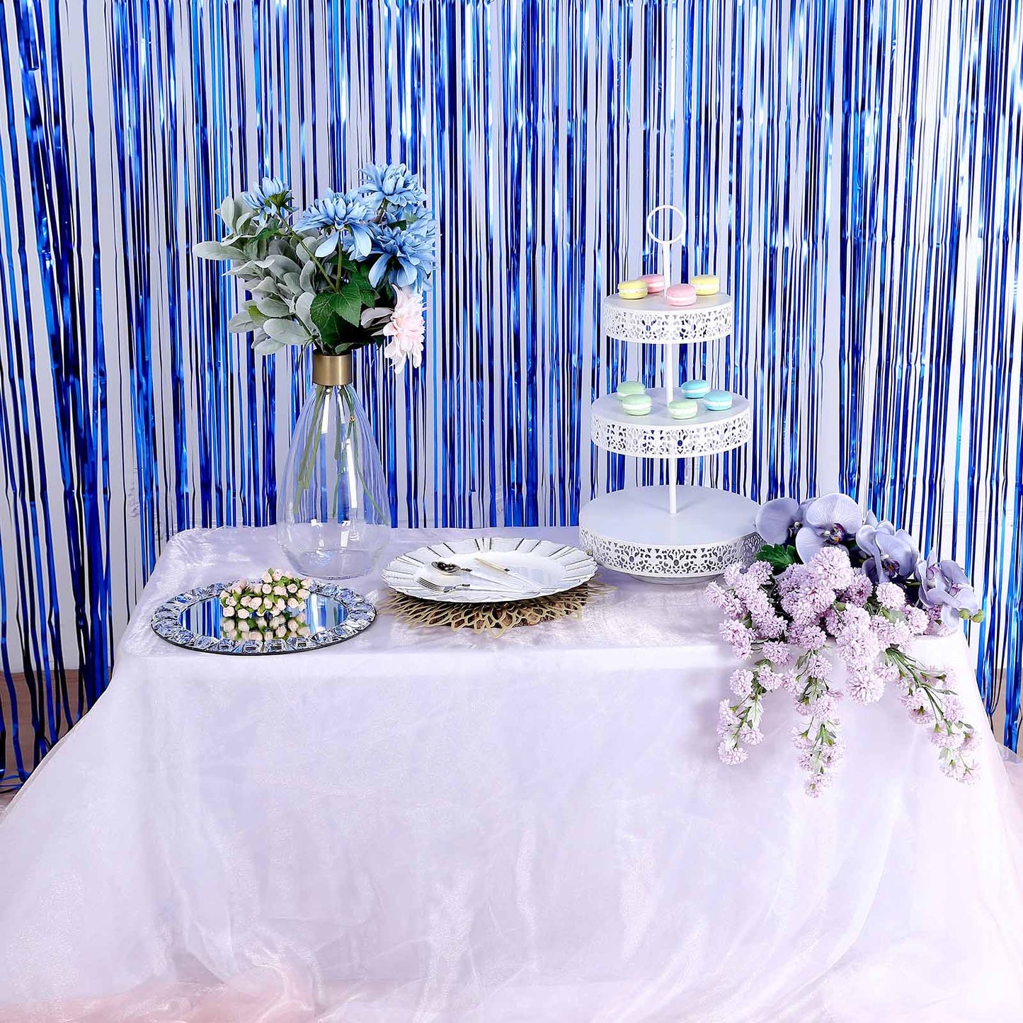 Tinsel Fringe Metallic Foil 8 Feet Royal Blue Doorway Curtain Party Backdrop