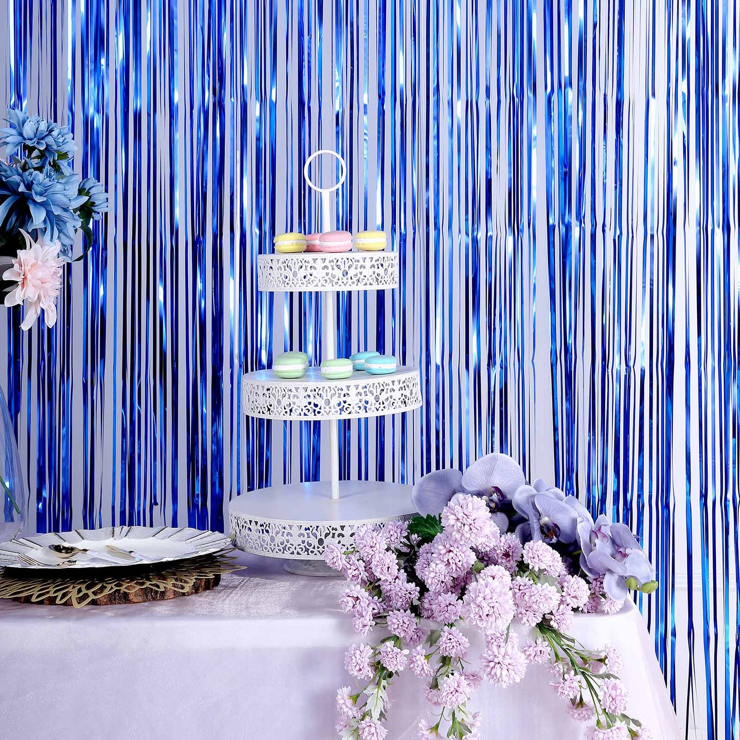 Royal Blue 8 Feet Tinsel Fringe Metallic Foil Doorway Curtain Party Backdrop 