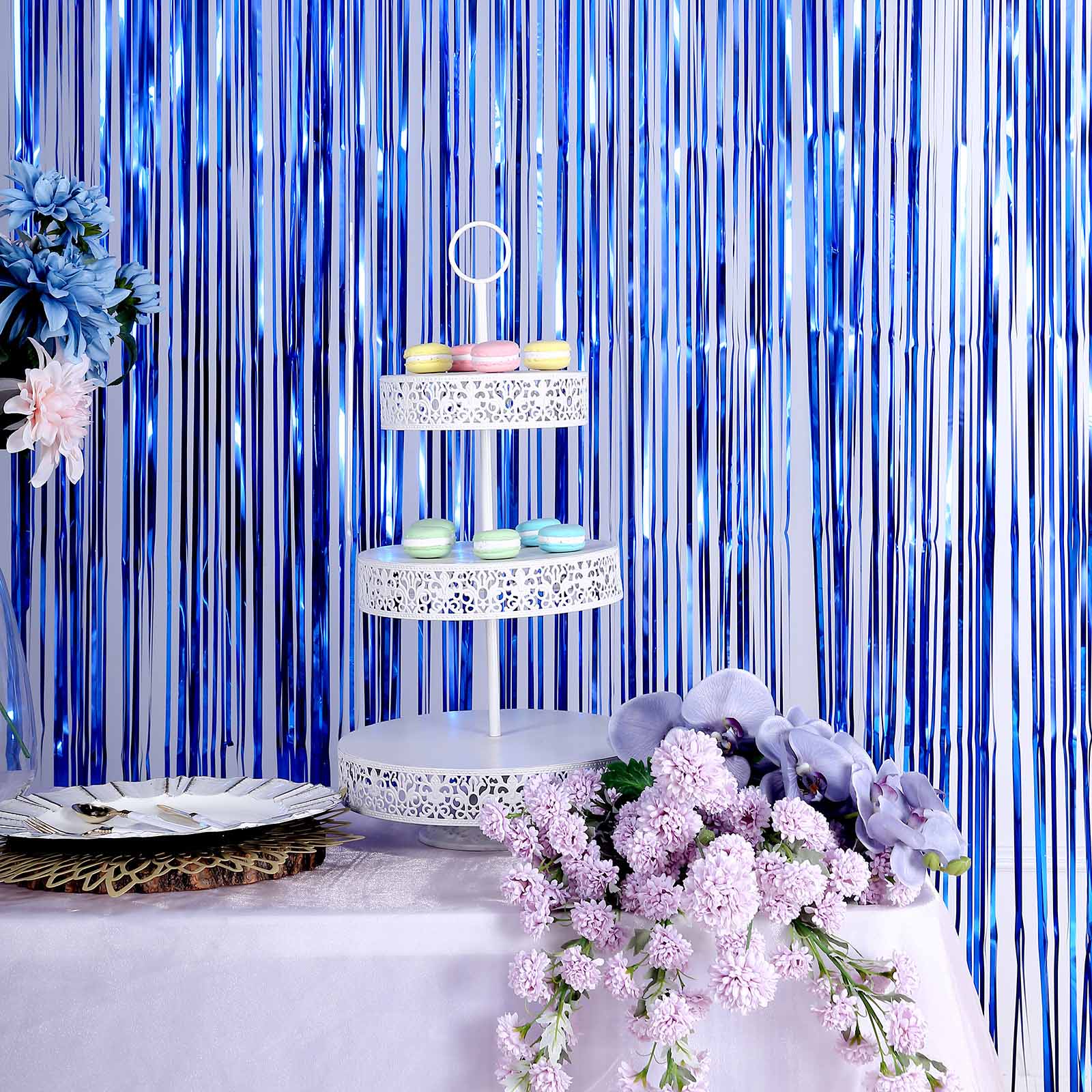 Royal Blue 8 Feet Tinsel Fringe Metallic Foil Doorway Curtain Party Backdrop 