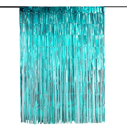 8 Feet Turquoise Curtain In Metallic Tinsel Foil Fringe