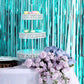 Party Curtain Backdrop In Turquoise Metallic Tinsel Foil Fringe 8 Feet