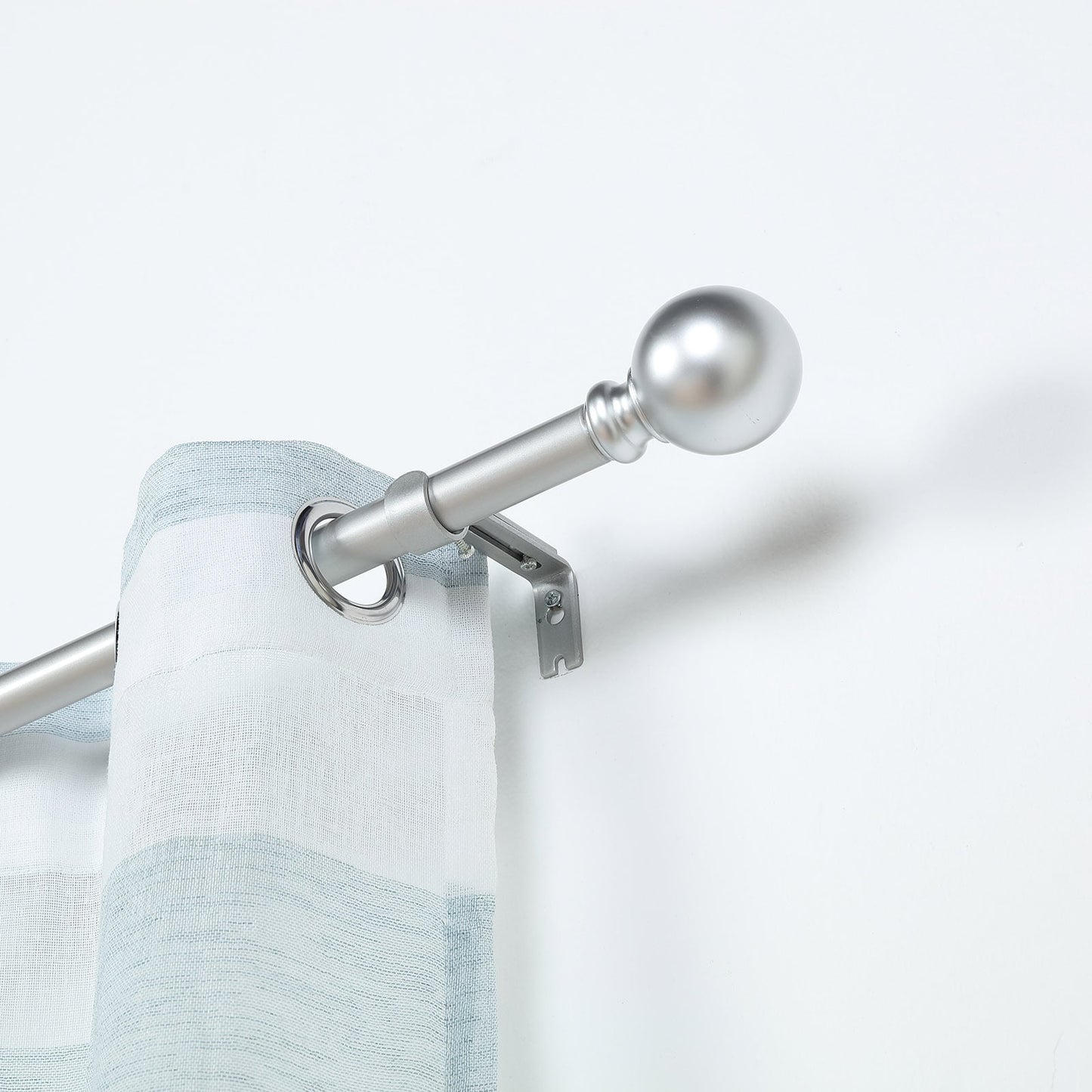 42"-126" Adjustable Curtain Rod Set, Silver, Round Finials