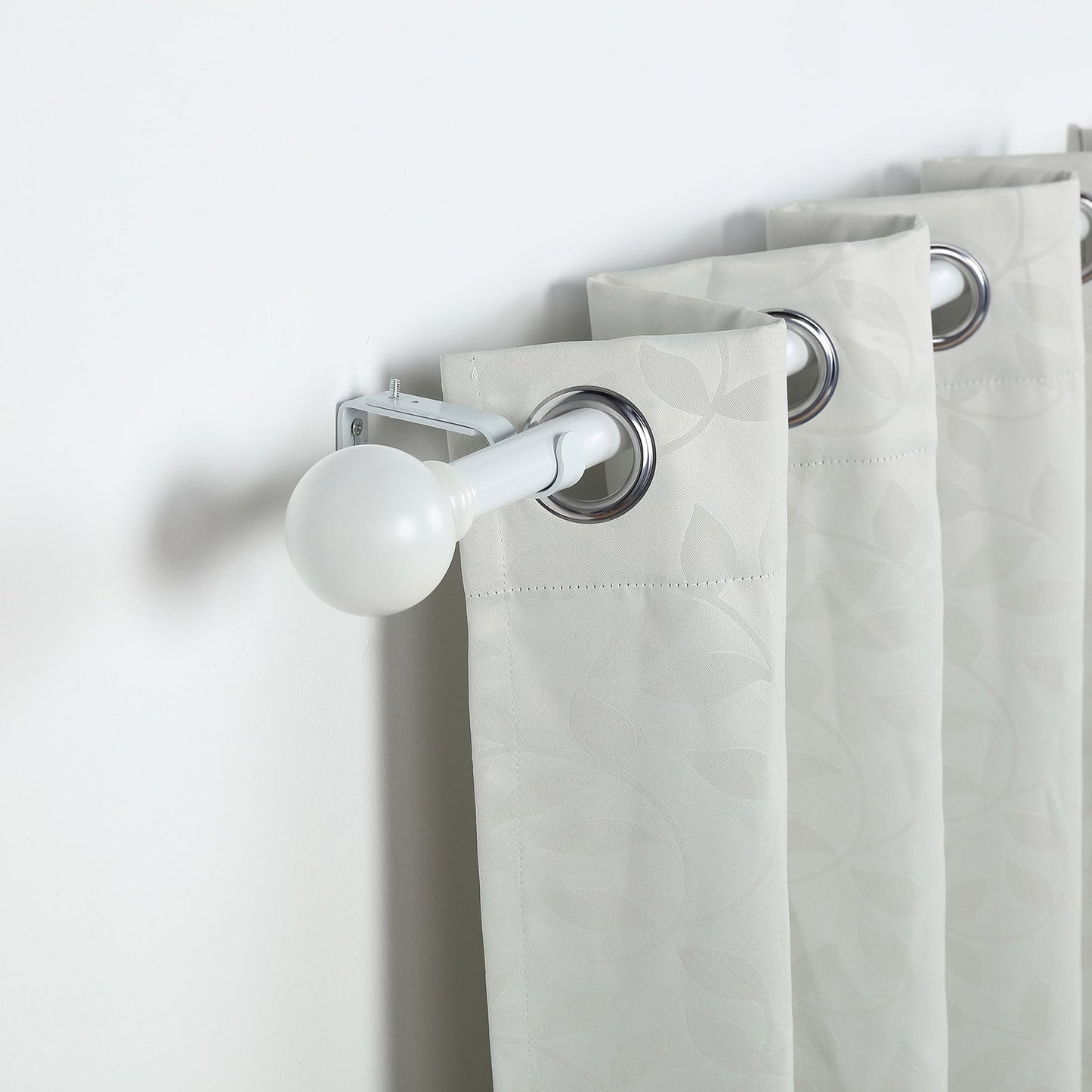42-126inch Adjustable Curtain Rod Set, White, Round Finials