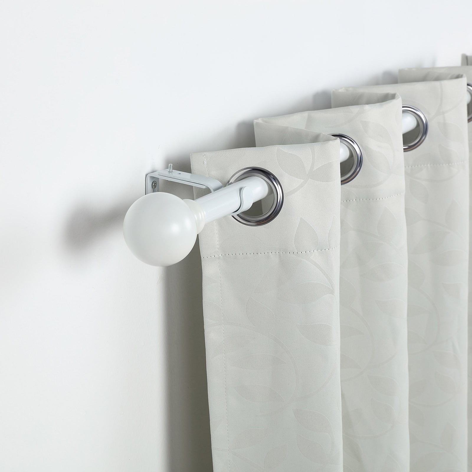 42-126inch Adjustable Curtain Rod Set, White, Round Finials