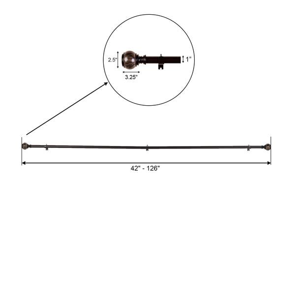 42-126inch Adjustable Curtain Rod Set, Chocolate Brown, Marble Finials